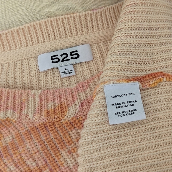 525 Sweater Shaker Knit Crew Neck Pullover Boxy Fit 100% Cotton Peach Pink L EUC - Picture 9 of 10